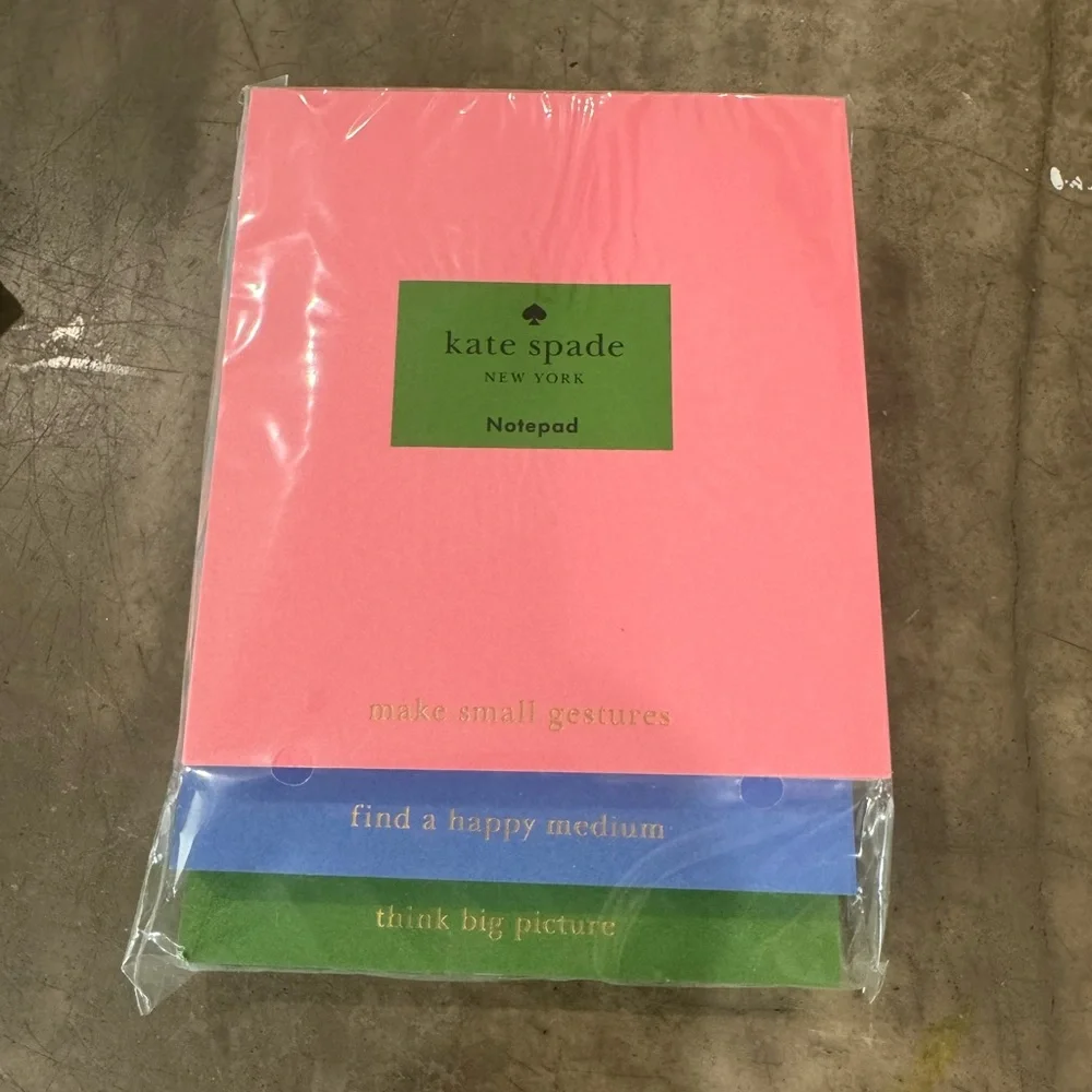Kate Spade citrus Ink Pen Set of 5  w/ trio of Pink,Blue &green printed Notepads